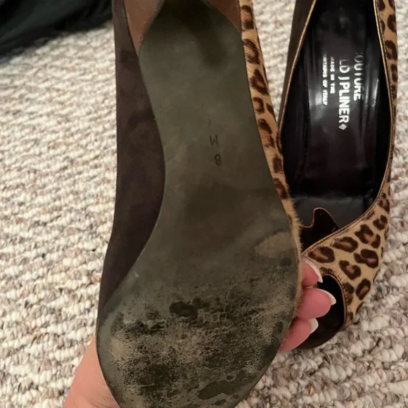 DONALD PLINER COUTURE Animal Print and Suede Peep Toe Heels - Picture 11 of 13